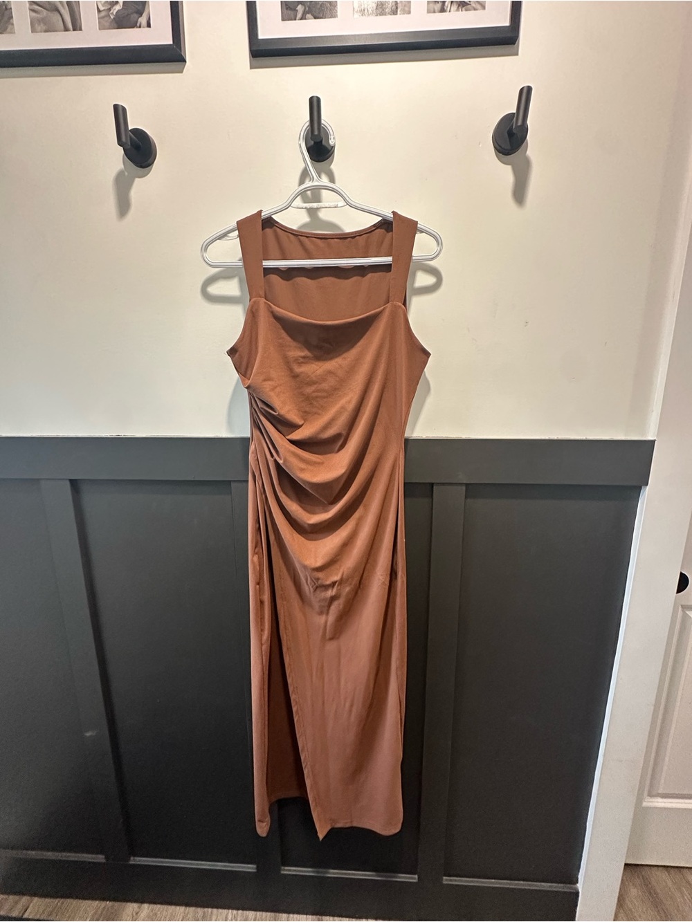 Sleek Ruched Tank Midi Dress in Rust